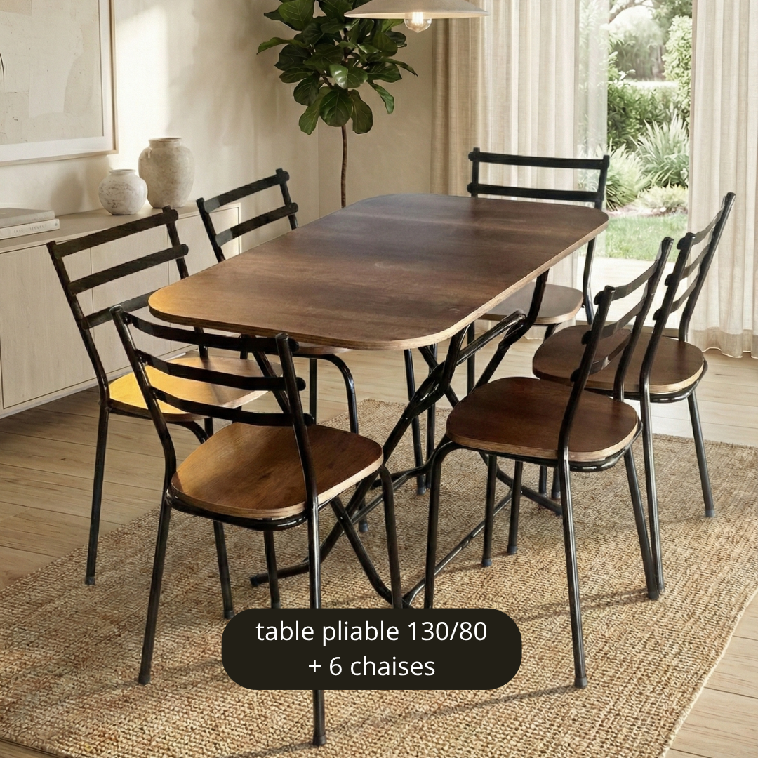 Table pliable 130/80 pliable + 6 chaises Marron