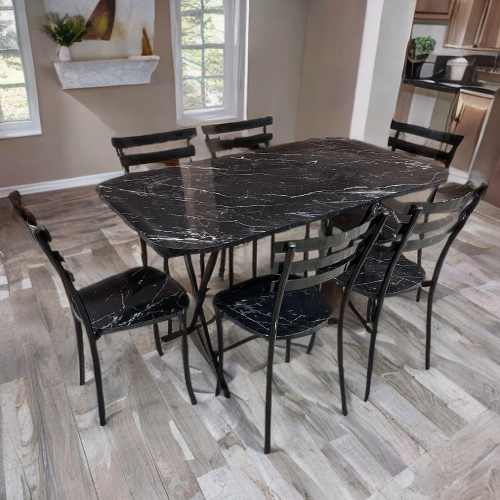 Table pliable 140/70 plaible + 6 chaises Noir marbre
