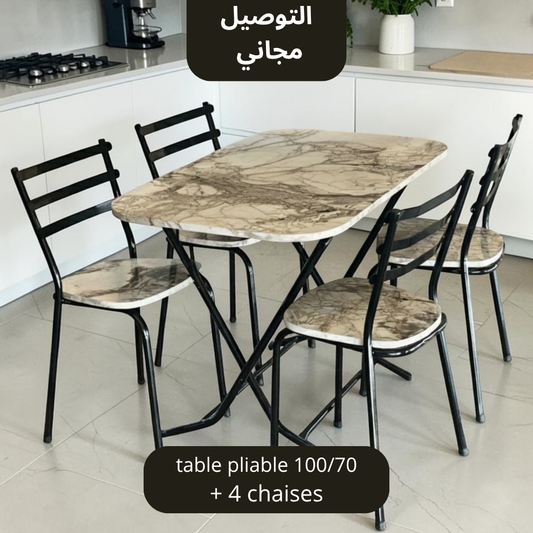 Table 100/70 + 4 chaises blanc marbre