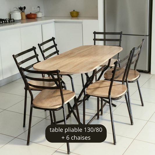Table pliable 130/80 plaible + 6 chaises Beige bois