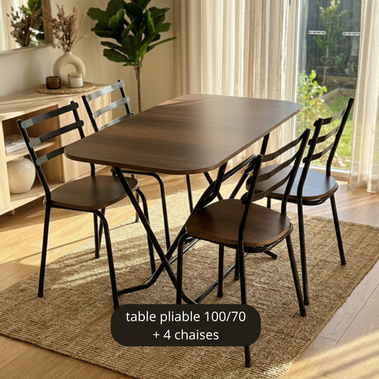 Table 100/70 + 4 chaises marron