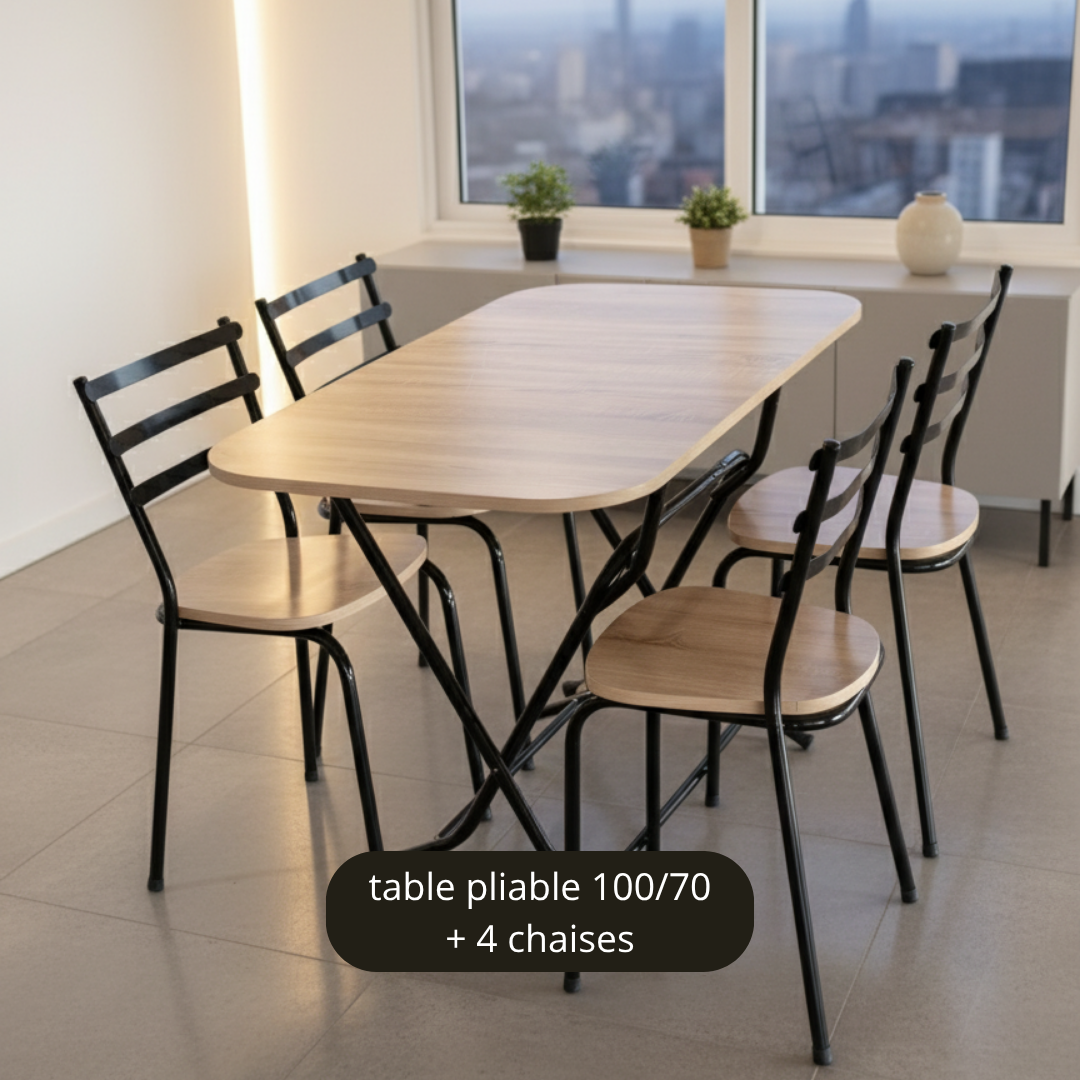 Table 100/70 + 4 chaises beige