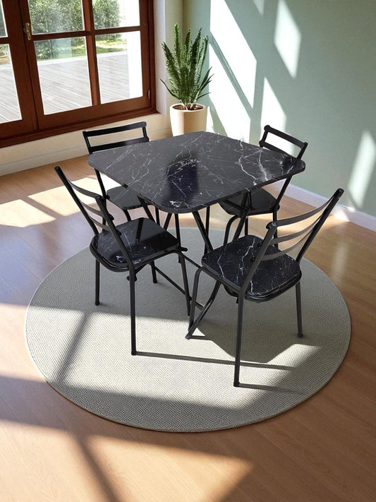 Table pliante 80/80   + 4 chaises noir marbre