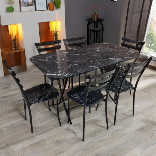 Table pliable 140/70 plaible + 6 chaises Noir marbre