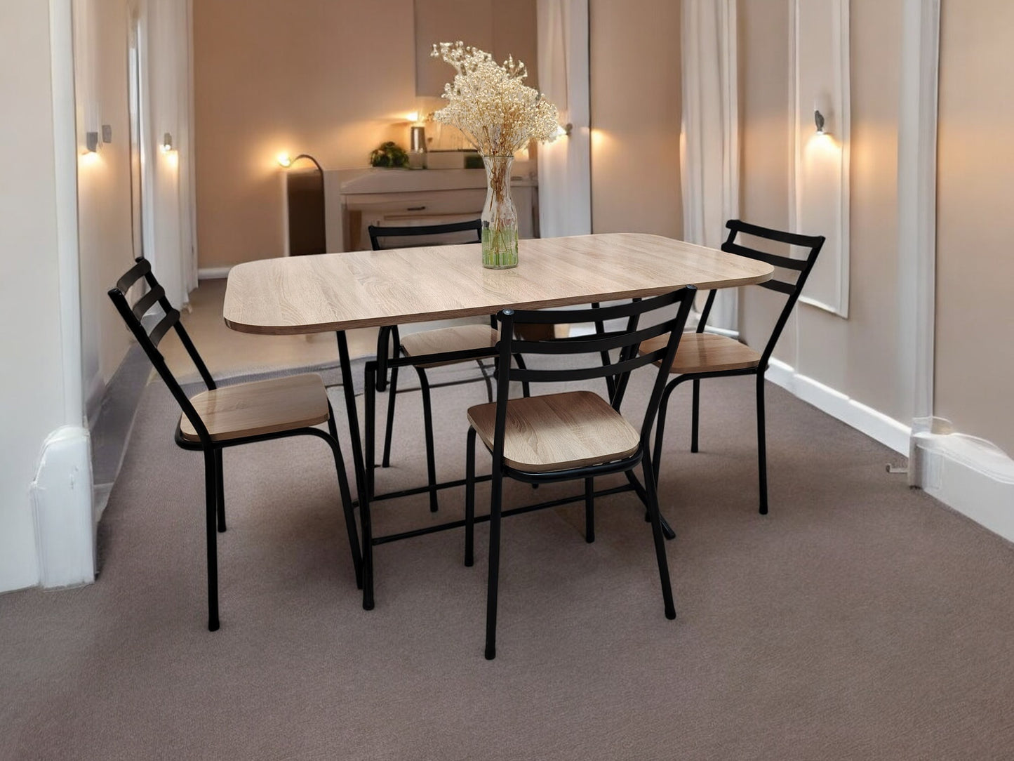 Table 100/70 + 4 chaises beige